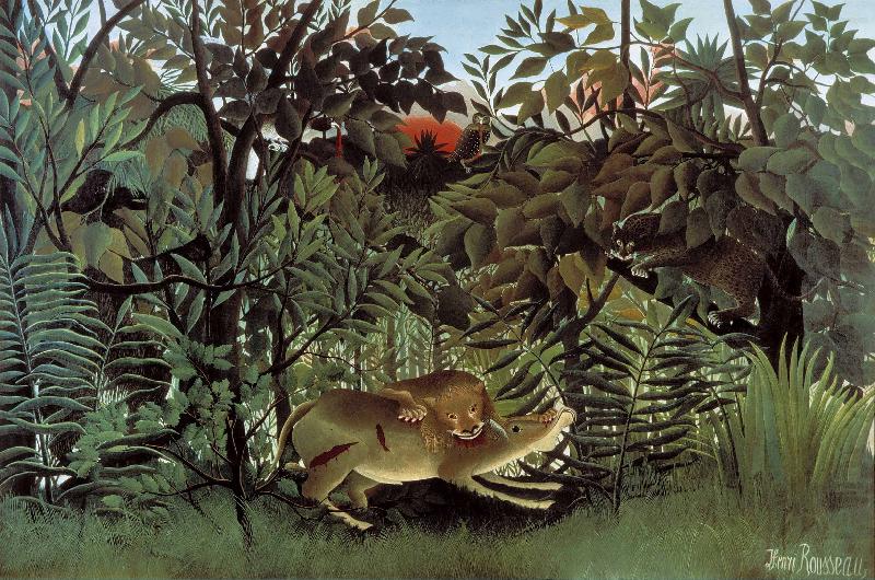 The Hungry Lion Throws Itself on the Antelope, Henri Rousseau
